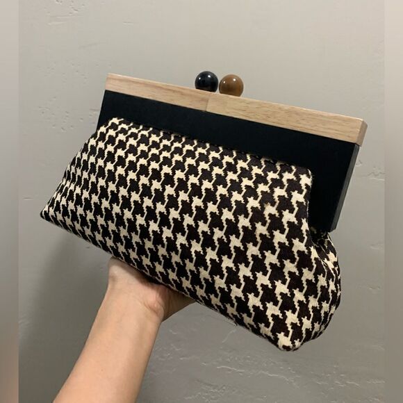 Houndstooth Real Hair-on-horsehide Handmade Wooden Frame Clutch/Shoulder Bag - Picture 10 of 15